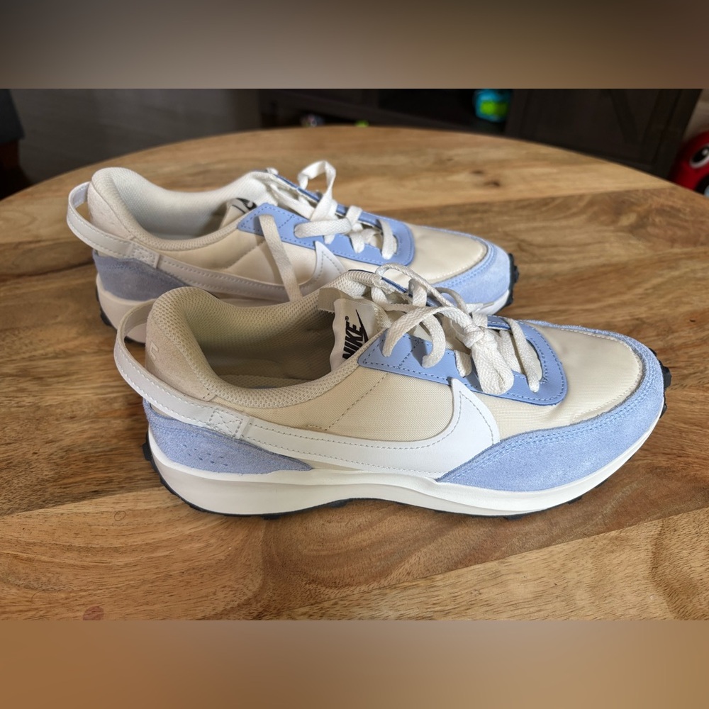 Nike Women's Waffle Cream and Light Blue Sneakers